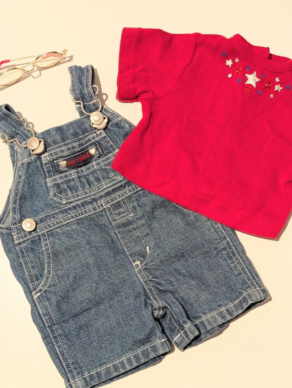 My Twinn Doll Overall Shorts, Top, HTF Glasses